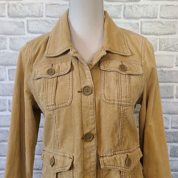 Vintage Y2K Corduroy Jacket Tan Made in Hong Kong Pockets Retro Distressed L - Picture 2 of 9
